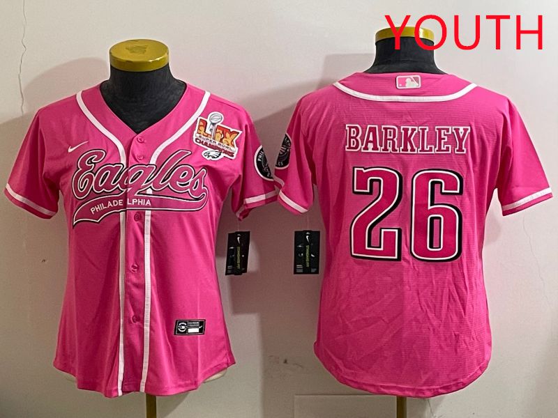 Youth Philadelphia Eagles #26 Barkley Pink Jointly Name 2025 Nike Limited NFL Jersey style 3->youth nfl jersey->Youth Jersey